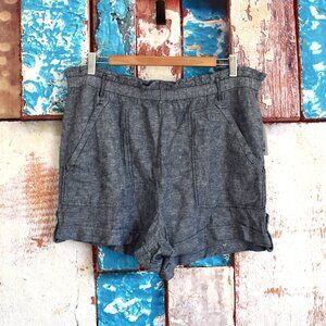 Women's Time and Tru Linen Short Paperbag Mid Rise Relaxed Fit XLARGE Blue NEW